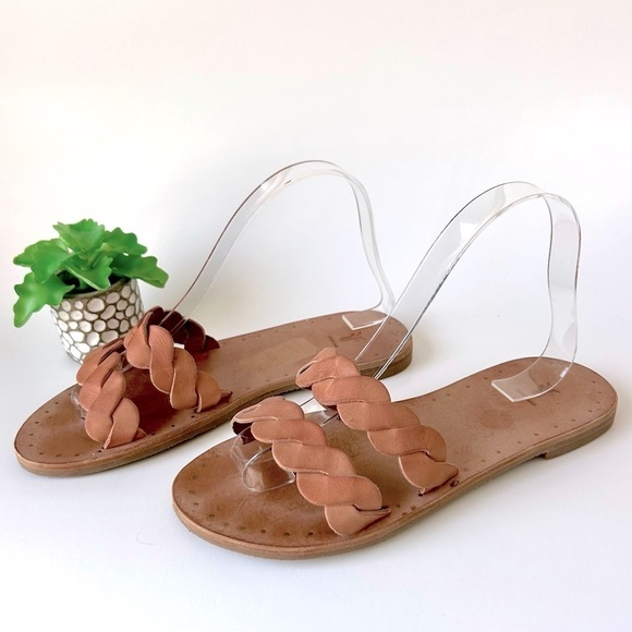 Frye Azalea Braid Slide Sandals Two Strap Open Toe Tan Light Rose Leather 7 - Picture 3 of 7